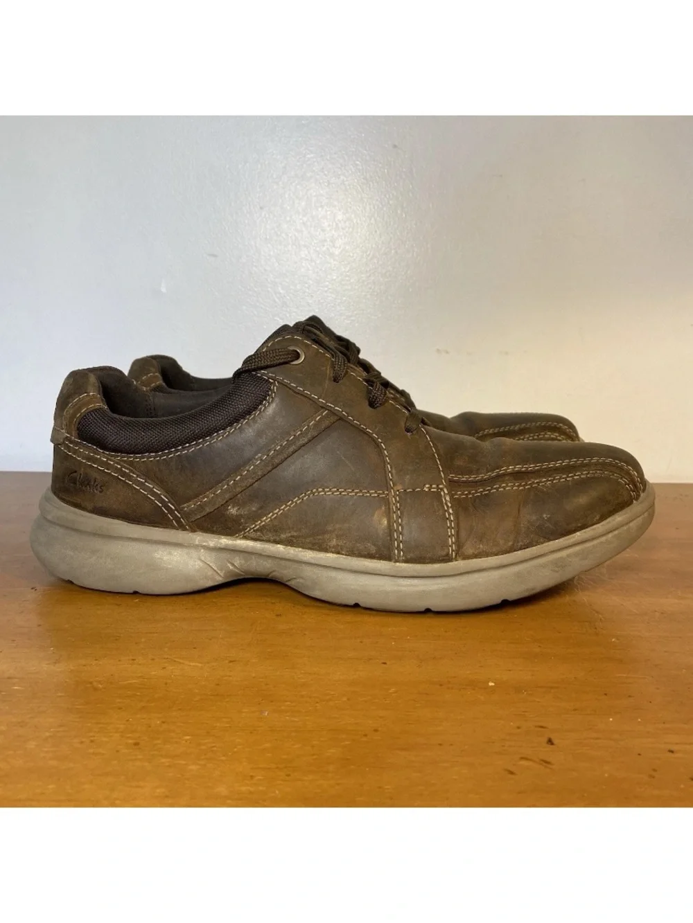 Clarks Men's 10.5 W Wide Bradley Walk Oxford Shoes Casual Brown Leather Comfort